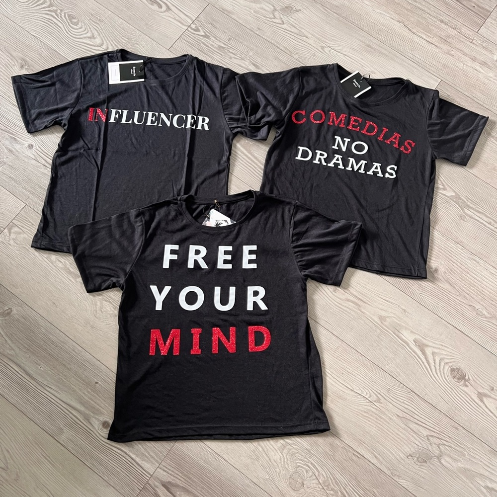 New!! Set of 3 unisex black t-shirts toe size S !!!!